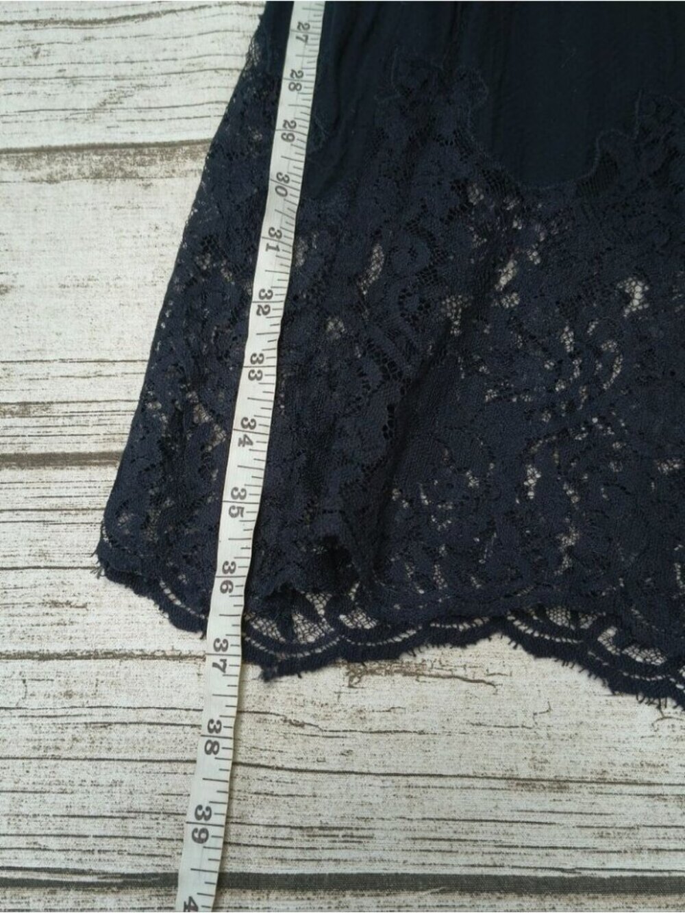 Anthropologie Black Slip Dress Lace Detail Front Slit Size Medium - Picture 6 of 9